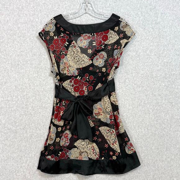 Vtg Speechless Babydoll Sheer Blouse Size L Satin Tie Back Y2K Asian Inspired - Picture 8 of 16